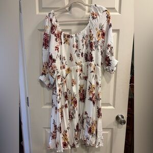 Torrid White Floral Long Sleeve Dress